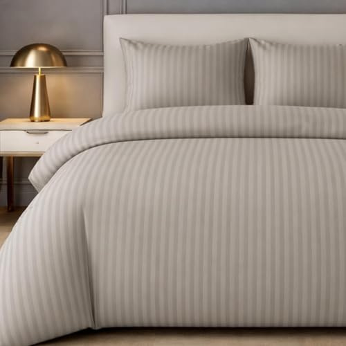 Lazzaro Satin Stripe King Size Duvet Cover Sets - Premium Hotel Quality Quilt Cover King Size Bedding Set 3 Pcs - Ultra Soft Hypoallergenic Kingsize Duvet Cover Sets With Zipper Closure