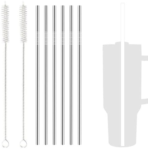 6PCS Stanley Cup Straws - Stainless Steel Reusable Straws with Silicone Tips for Stanley 40oz Tumbler, 13-Inch Metal Straw Set with Colorful Extenders & Brushes (8 Piece Fit for 40 oz Stanley)