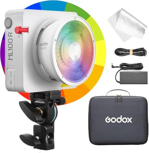 Godox ML100R Full-Color RGB LED Video Light with 15° Reflector, 120W Portable Full Color Photography Light, 2800K-10000K CRI TLCI 95+, 14 FX Effects, APP Control, for Professional Video Studio