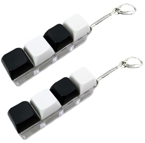 Keyboard Fidget, 2PCS Black and White Keyboard Fidget Toy, 4 Button Fidget Keyboard Keychain Stress Relief Toys, Keychain Toys Finger Keyboard Caps Toy for to Relief Stress