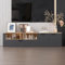Caldion Moderner TV-Schrank 180cm,Lowboard mit 3 Türen,Fernsehschrank mit 2 offenen Fächern,TV-Lowboard für Fernseher bis 55 Zoll,MDF,Dunkelgrau & Eichenfarbe, Wohnzimmer Fernsehschrank,180x40x40,5cm