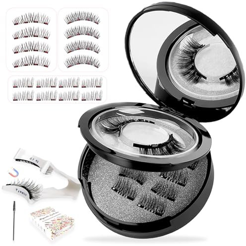 SUpoetry 3 Pares Postizas Magnéticas, No Necesita Pegamento Pestañas Magnéticas, Aspecto de Pestañas Magneticas Naturales, Pestañas Imantadas Reutilizables, Magnetic Eyelashes con Herramienta