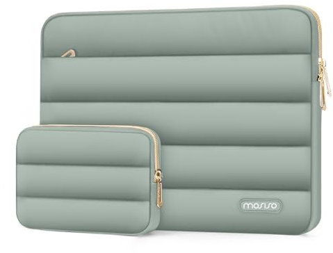 MOSISO 13.3 inch Laptop Case, 13-13.3 inch Puffy Laptop Sleeve Compatible with MacBook Air 13 13.6 M4 M3 M2 M1/Pro 13/Pro 14, HP Dell ASUS Lenovo,Polyester Horizontal Bag with Small Case,Antique Green
