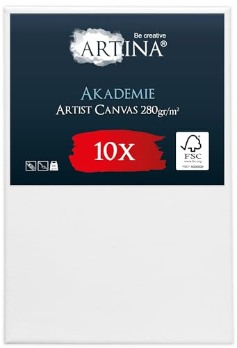 Artina Keilrahmen FSC® 10er Set Leinwand zum Bemalen für Acryl- Aquarell | 20x30cm Maltuch aus 100% Baumwolle Leinwände Keilrahmenset Aquarell- Ölfarbe Malen grundiert Akademie