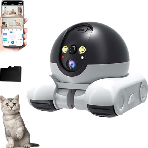 Patrol Buddy Robot Camera, Patrol Buddy Pet Cameras, Robot Camera on Wheels, 1080p WiFi Small Robots Cam, with App Remote Control, with 2-Way Talk, Night Vision, for Cats Dogs (128g)