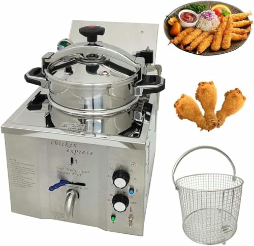 OWOHYG 16L Elektrische Druck-Hähnchenfritteuse, Hochdruck-Brathähnchenmaschine, Edelstahl-Fritteuse für die Küche