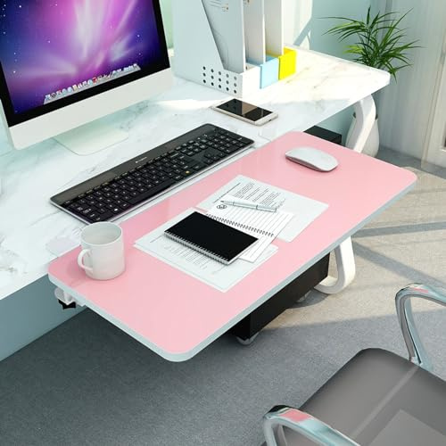 Wood Desk Extension 55/65/75 x 25 cm Ergonomic Keyboard Tray Space-Saving Folding Plate for Computer Keyboard Stand Pink Ideal for Home Office Workspace