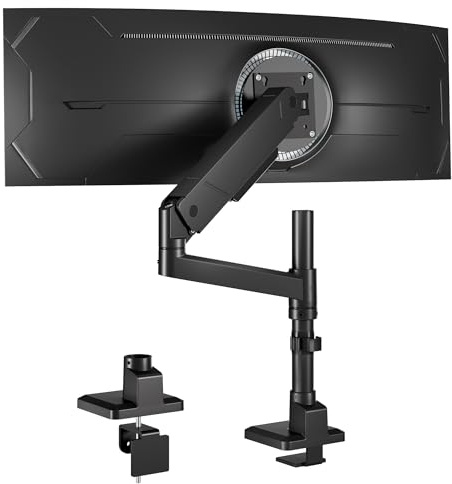 monTEK Single Monitor Arm for 17-45 inch Ultrawide Screens up to 16 kg | Tool Free Smooth Height Adjustable Monitor Mount, Tilt, Swivel and Rotation Monitor Stand, Cable Management, VESA 75/100mm