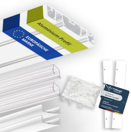 INNOVATE Gardinenschiene 2-läufig Alu Weiß 2m I Vorhangschiene 2-läufig | Gardinenstange Aluminium LED Streifen Gardinen 2000x95x14 mm I Vorhangstange Schiebegardinen Vorhänge Schiebevorhang Decke