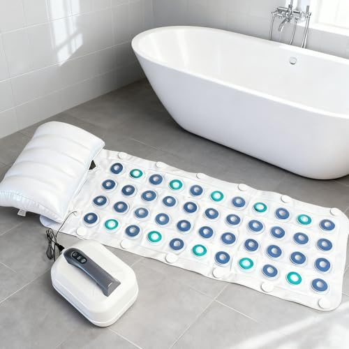 levigationlu Tappetino da Bagno con Idromassaggio, Materassino Massaggiante, Tappeto Idromassaggio per Vasca con Telecomando, Ventosa Antiscivolo, Cuscino, Pompa dell'Aria, 6 velocità, 44×17in