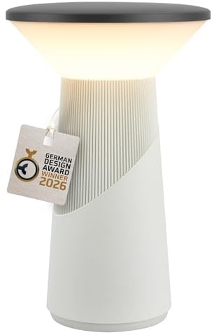 BRILONER - Pilia Rechargeable LED Table Lamp, Stepless Touch Dimmer, IP44, USB-C Charging, Night Light, Bedside Lamps, Battery Lamp, German Design Award Winner 2026, 15x24 cm, Light Grey Anthracite