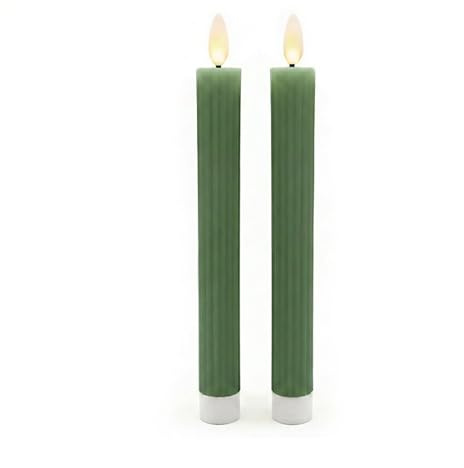Relaxdays LED Stabkerzen, 2er Set, HxD: 25 x 2 cm, flackernde Flamme, Echtwachs, Rillen, flammenlose Kerzen, khaki