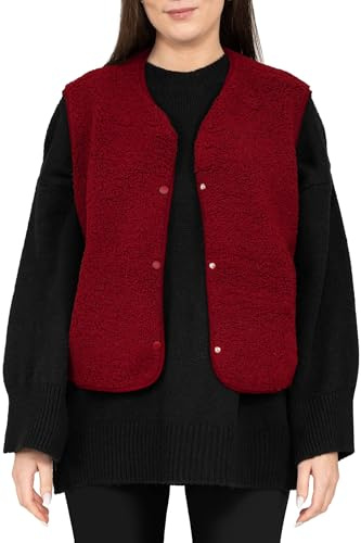 Reichstadt Damen Teddy Weste Warm & Weich aus Fleece One Size | Ärmellose Plüschweste mit Knöpfen, kuschelig, Casual Damenweste für Alltag, Freizeit und Übergangszeit