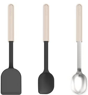 Mepal - Koch-Set 3-teilig (Pfannenwender+Rührlöffel+Edelstahl-Schöpflöffel) Chef it - Für antihaftbeschichtetes Kochgeschirr - Hitzebeständig - Spülmaschinengeeignet - Küchenutensilien - Chalk