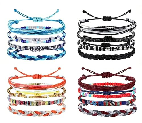 XSDSLS 16 Stück Surfer Armband Herren Damen Boho Stoff Freundschaftsarmband Surfer Armband Set Fußkettchen für Damen Sommer Strand Schmuck
