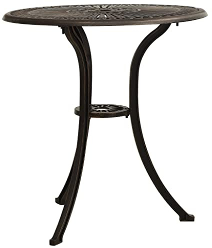 Jkghdrt Gartentisch mit DREI Beinen und Schirmloch aus Aluminiumguss in Bronzefarbe 62x62x65 cm für Terrasse und Garten