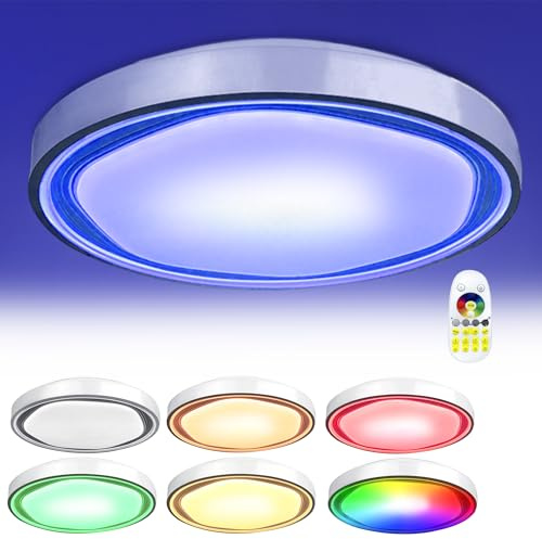 XMTECH LED Deckenleuchte 60W 50cm RGB ohne Sternenhimmel dimmbar 2800-6500K | Flache Deckenlampe mit Fernbedienung, dimmbare Farbtemperatur und Helligkeit, ideal für Wohnzimmer, Küche und Schlafzimmer