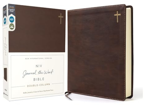 NIV, Journal the Word Bible (Perfect for Note-Taking), Double-Column, Leathersoft, Brown, Red Letter, Comfort Print: Reflect, Take Notes, or Create Art Next to Your Favorite Verses