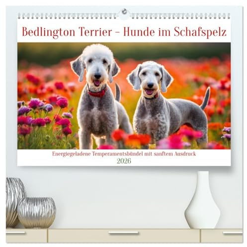 Bedlington Terrier - Hunde im Schafspelz (hochwertiger Premium Wandkalender 2026 DIN A2 quer), Kunstdruck in Hochglanz: Energiegeladene Temperamentsbündel mit sanftem Ausdruck (CALVENDO Tiere)