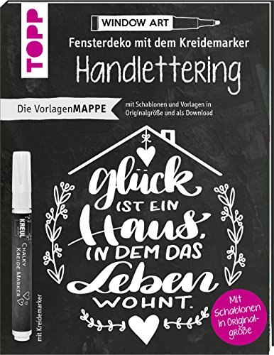 Vorlagenmappe Fensterdeko mit dem Kreidemarker - Handlettering. Inkl. Kreidemarker von Kreul: 7 Vorlagenbögen mit Motiven in Originalgröße, 2 Schablonen plus Motive als Download