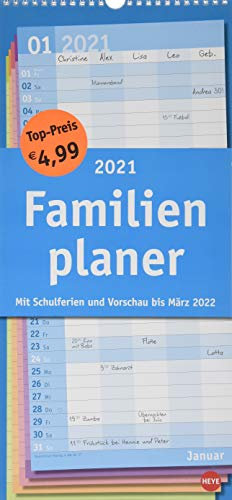 Basic Familienplaner Kalender 2021: Mit 5 Spalten. Mit Schulferien und Vorschau bis März 2022
