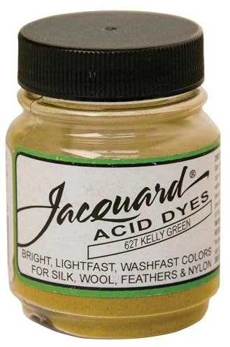 Jacquard Acid Dye 1/2oz Jar Kelly Green - Acid Dye for Wool, Silk, Alpaca, Feathers, Cosplay Wigs and Nylon - Powder Wool Dye for Full Coverage Dyeing - Vibrant Acid Silk Dye
