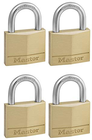Master Lock 140EURQNOP Lot de 4 Cadenas à Clé en Laiton, Doré, 6 x 4 x 1,3 cm