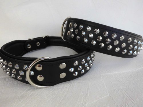 Leder Halsband - Hundehalsband, Nieten, Halsumfang 51-61cm, Schwarz Neu, Echt voll Leder