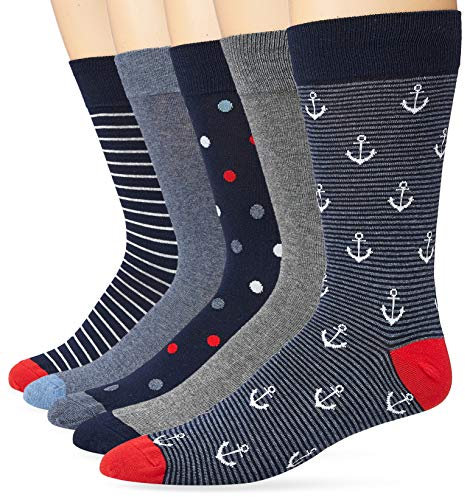 Amazon Essentials Comodi Calzini Eleganti con Motivi Uomo, 5 Paia, Blu/Rosso/Grigio, 41-45