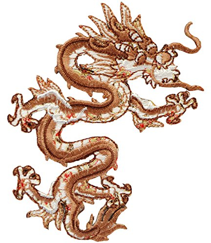 alles-meine.de GmbH 1 Stück Bügelbild - chinesischer Drache - Long - braun/beige - 8,8 cm * 10,8 cm - Aufnäher & Applikation - gewebter Flicken - Bügelflicken/Hosen..