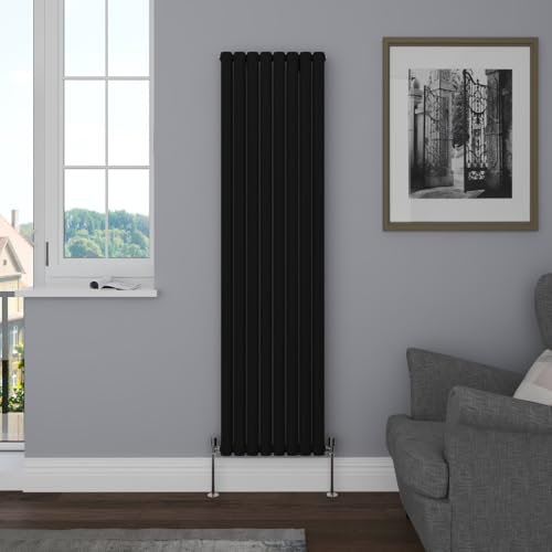 NRG 1800x472 Vertical Column Radiator Black Designer Double Oval Panel Rads for Kitchen Bathroom