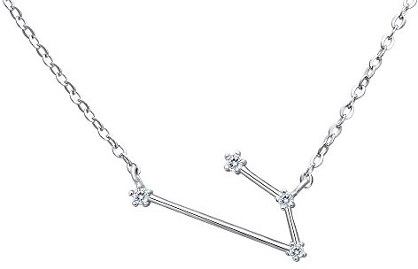 Clearine Halskette Sternzeichen 925 Sterling Silber Cubic Zirconia Sternbilder 12 Horoskop Astrologie Anhänger Kette Klar für Damen Mädschen