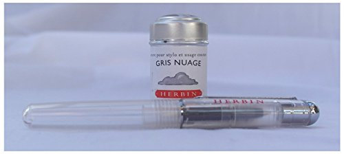 J Herbin Transparent roller ball pen and tin of 6 Grey, Gris Nuage ink cartridge refills