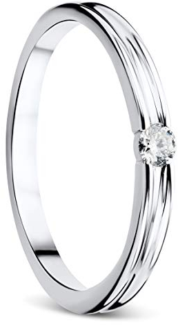 Orovi Ring für Damen Schmuck Weißgold 9 Karat/ 375 Gold Diamant Solitär Verlobungsring mit Diamant Brillant 0.05 ct
