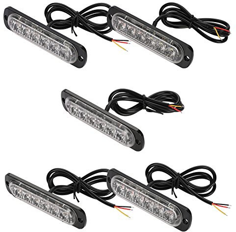 Qiilu feux flash led, 4 pièces Feux Stroboscopique 12-24 V Voiture 6 LED Lampe Flash Strobe D'urgence Avertissement Grille de Lumière Clignotant Barre Lumineuse(Jaune)