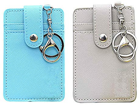 Raynag Lot de 2 pour femme simili cuir fin pour cartes de crédit carte d'identité Coque Porte-monnaie avec porte-clés M Blue+grey