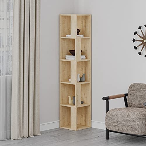Hocuspicus HOCUS PICUS 5-Tier Corner Bookcase with Many Colour Options, 31.4 x 31.4 x 158.9 cm, Living Room Furniture, Easy to Assemble, Book Storage, Display Unit (Oak)