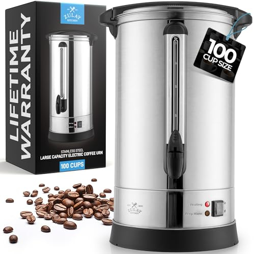 Zulay Commercial Coffee Maker, Coffee Urn 100 Cup, Large Coffee Percolator - 100 Cup Coffee Maker with Double-Wall Stainless Steel, Commercial Coffee Urn Quick Brew Tea Percolator for Events - Silver