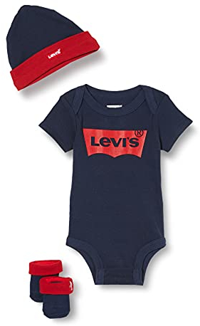 Levi's Kids Classic batwing infant hat bodysuit bootie set 3pc Baby Jungen Pastel Turquoise 0-6 Monate