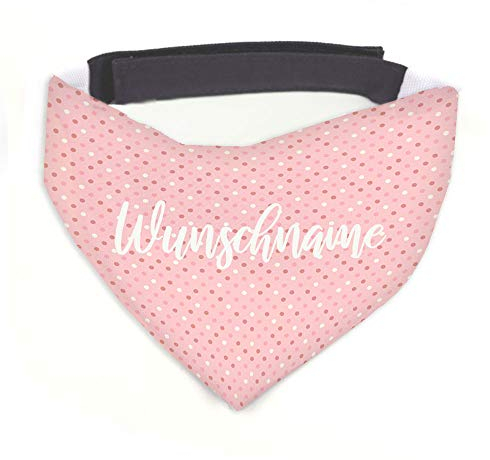 Hundehalstuch Valentine rosa / weiß personalisiert inklusive Wunschname z.B. Name Ihres Hundes mit 12 cm Klettverschluss für kleine, mittlere und große Hunde, (M = Halsumfang 38-45 cm)
