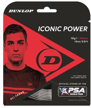 Dunlop Sports Iconic Power Squash String, 18G, Black, 32' Set