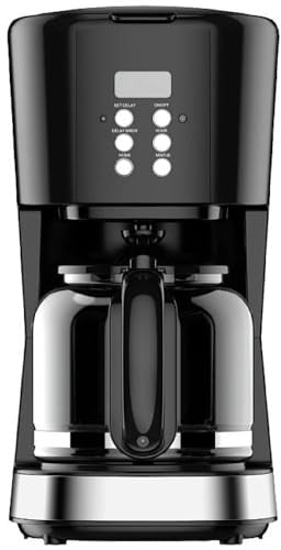 Sogo Cafetera Goteo Programable 12 Tazas 1,5L - Cafetera de Goteo con Intensidad del Café Regulable - Cafetera con Café Molido 900W de Potencia, Programación 24h, Boquilla Antigoteo Sin BPA con Filtro