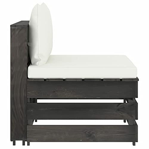 Tidyard Modulares Mittelsofa mit Cremeweiß Kissen Terrassesofa Palettensofa Gartensofa Gartensessel Loungesofa Einzelsofa Ecksofa Gartengarnitur Sofagarnitur Gartenmöbel Grau Imprägniertes Holz