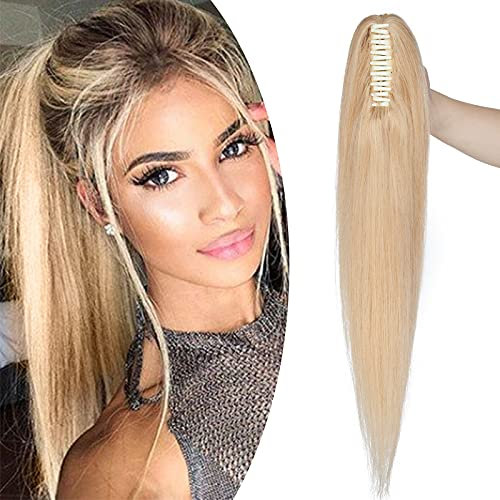 SEGO Queue de Cheval Cheveux Naturel - Extension Cheveux Blond Humains - Pince Queue de Cheval - Postiche Cheveux Naturel Afro - 40CM 24#Blond Naturel