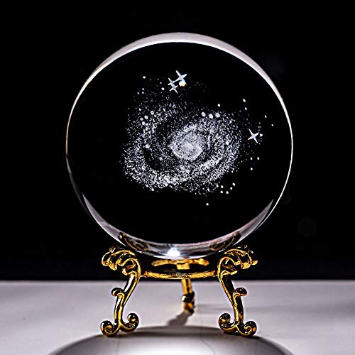 Kristallkugel Kristallkugel 3D Lasergravierte Quarzglas Kugel Hauptdekoration Ornamente Globus Galaxie Miniaturen Kreative Figuren Geschenke Kristall (Color : with golden Base, Size : 6cm)