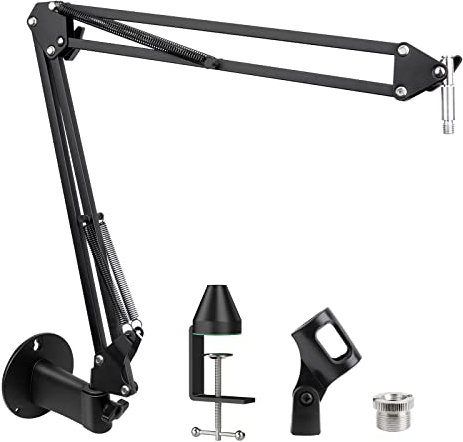 SUNMON Microphone Wall Mount and Metal Table Mounting Clamp, Universal Microphone Boom Arm Stand Compatible with HyperX QuadCast, Blue Yeti, Blue Snowball, Shure SM58 Microphone