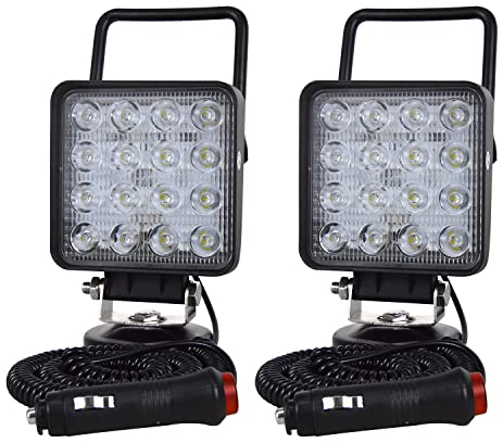 PICAA 2 pièces 4 pouces 48W Carré Phare de Travail Led avec Aimanté, 12v 24v Projecteur LED Voiture Feux de Travail Lampe de Travail pour Camion Tracteur ATV SUV 4x4