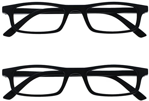 OPULIZE Ted Lesebrille 2er Pack Schmaler Matt Leichter Rahmen Schwarz Federscharniere Kratzfest Herren Damen RR17-1 +1.00