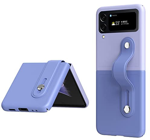 SEAHAI Hülle für Samsung Galaxy Z Flip 4 (Z Flip4 5G), Matt Seidig TPU Ultra-dünne Stylische Handyhülle Case, Premium PC Silikon Stoßfeste Schutzhülle mit Einziehbarer Standgurt - Lila