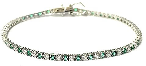 amorili bracciale tennis argeno 925 4 grif donna cm 18 mm 2,5 (bianco e verde)